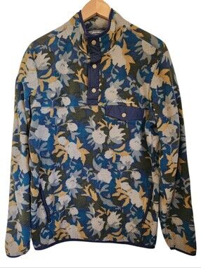 Eddie Bauer Mt.Chutes snap fleece pullover floral botanical print Mens Tall Med